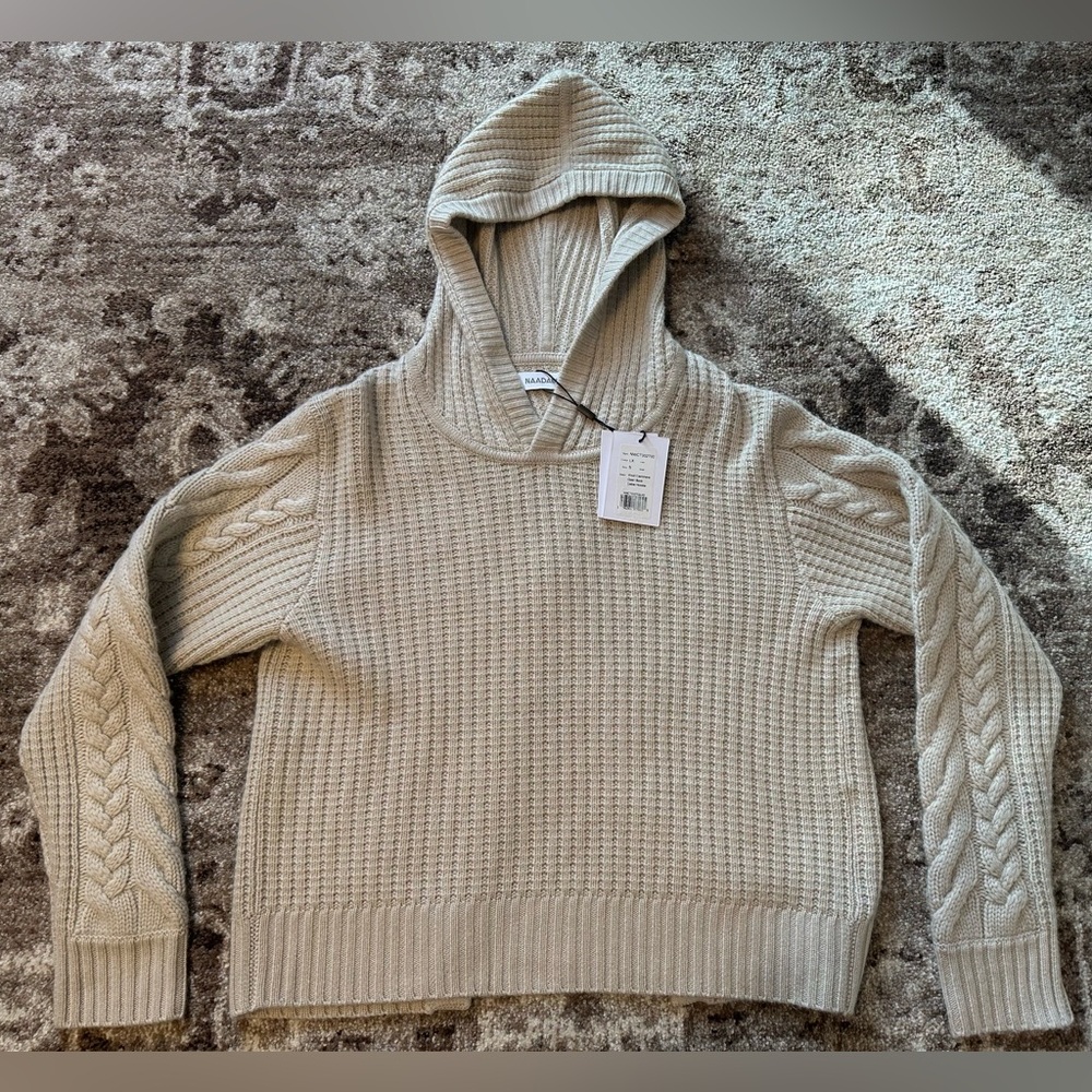 Naadam Collection Wool Cashmere Open Back Cable Hoodie - Size Small NWT